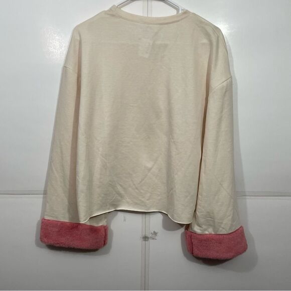 NWT Zara Trafulac Cream & Pink Fur Cuffed Sleeve Sweater - Picture 2 of 5